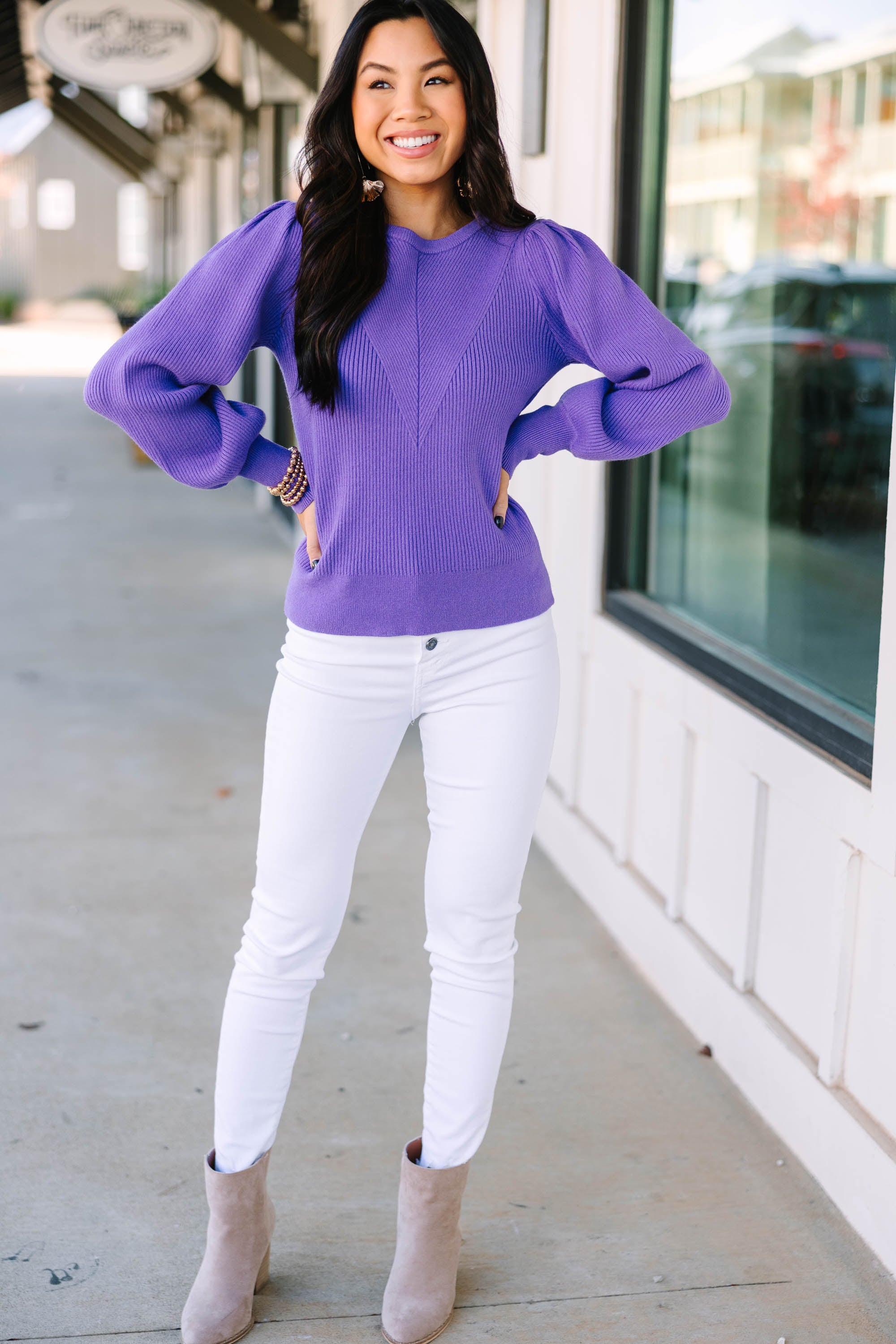 Seek Happiness Lavender Purple Ribbed Sweater
