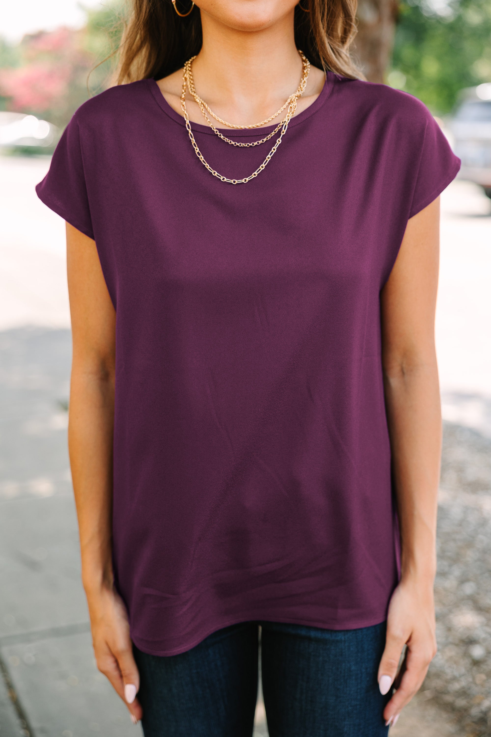 Hello Beautiful Plum Purple Cap Sleeve Top