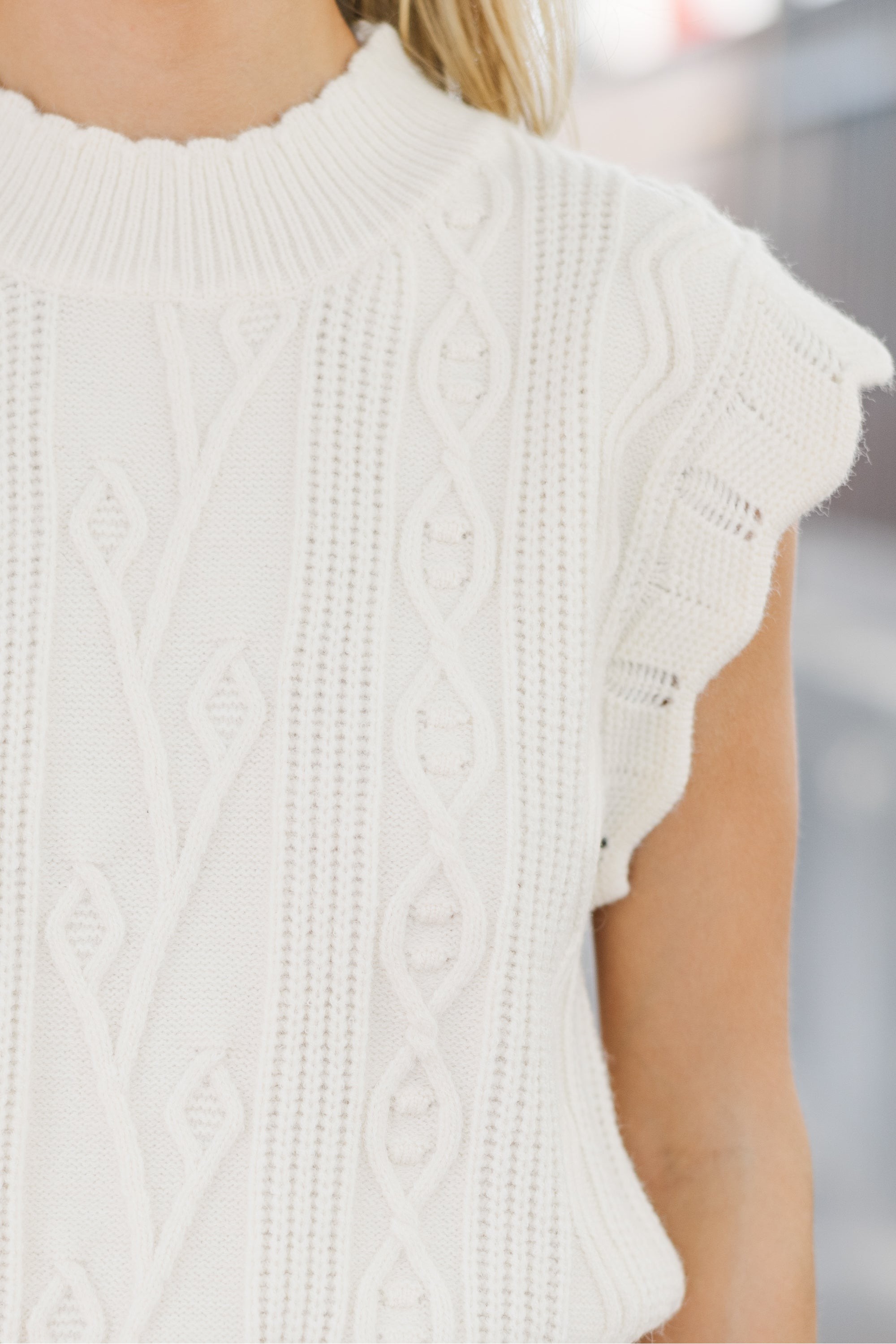 Get It Going Cream White Cable Knit Sweater Top