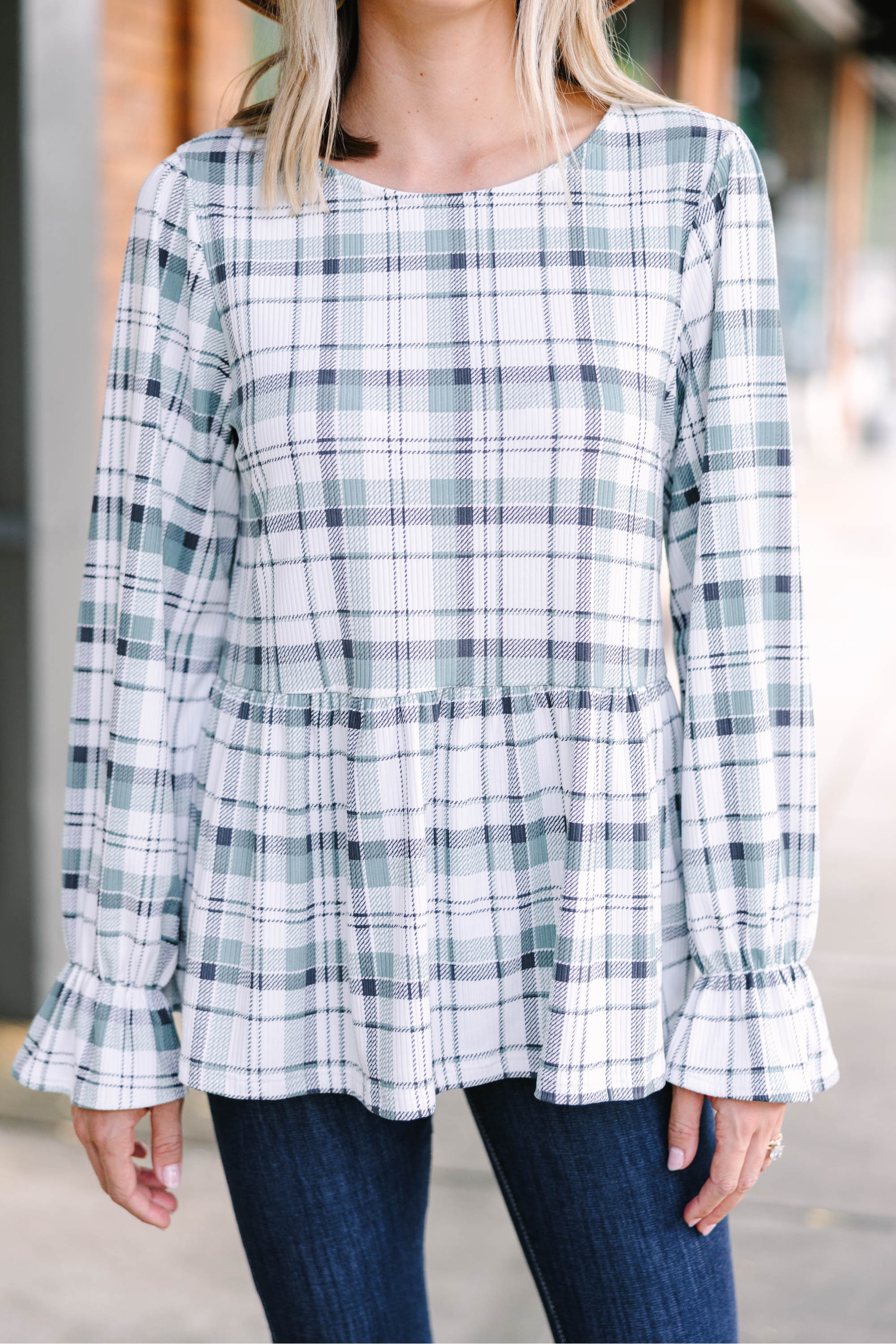 Need You Always Hunter Green Plaid Top