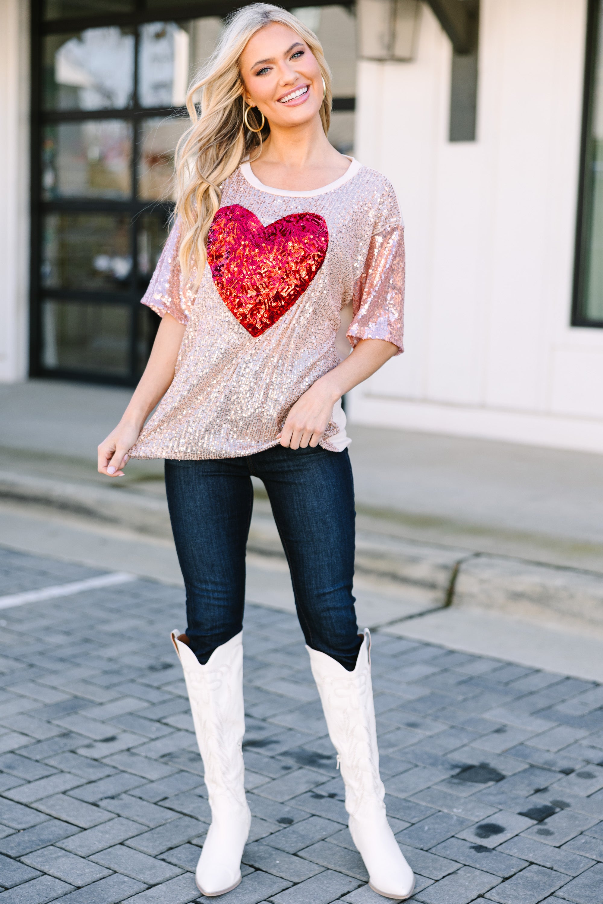 Love Shine Rose Gold Heart Top