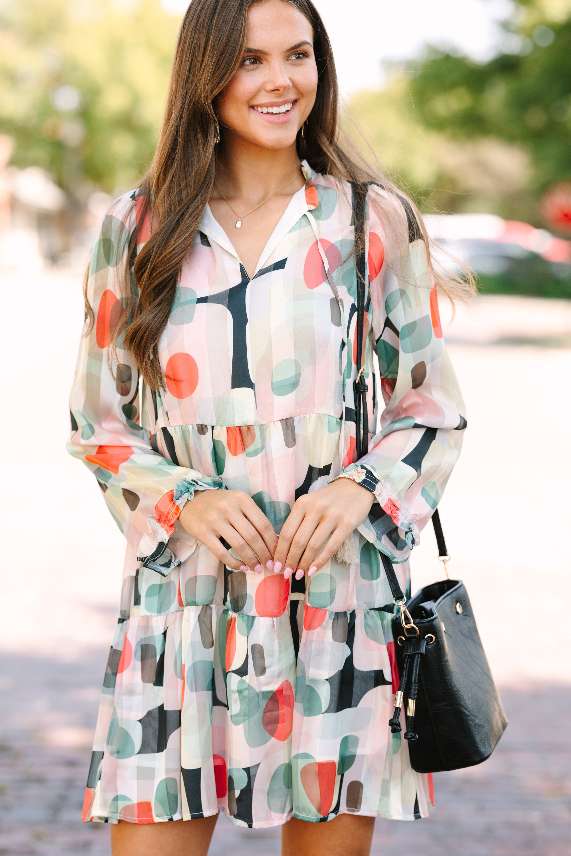 Join Me Later Cream White Abstract Babydoll Dress
