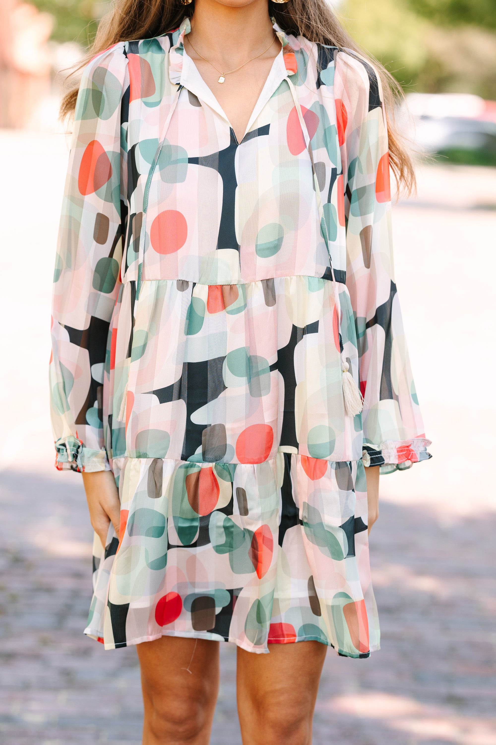 Join Me Later Cream White Abstract Babydoll Dress