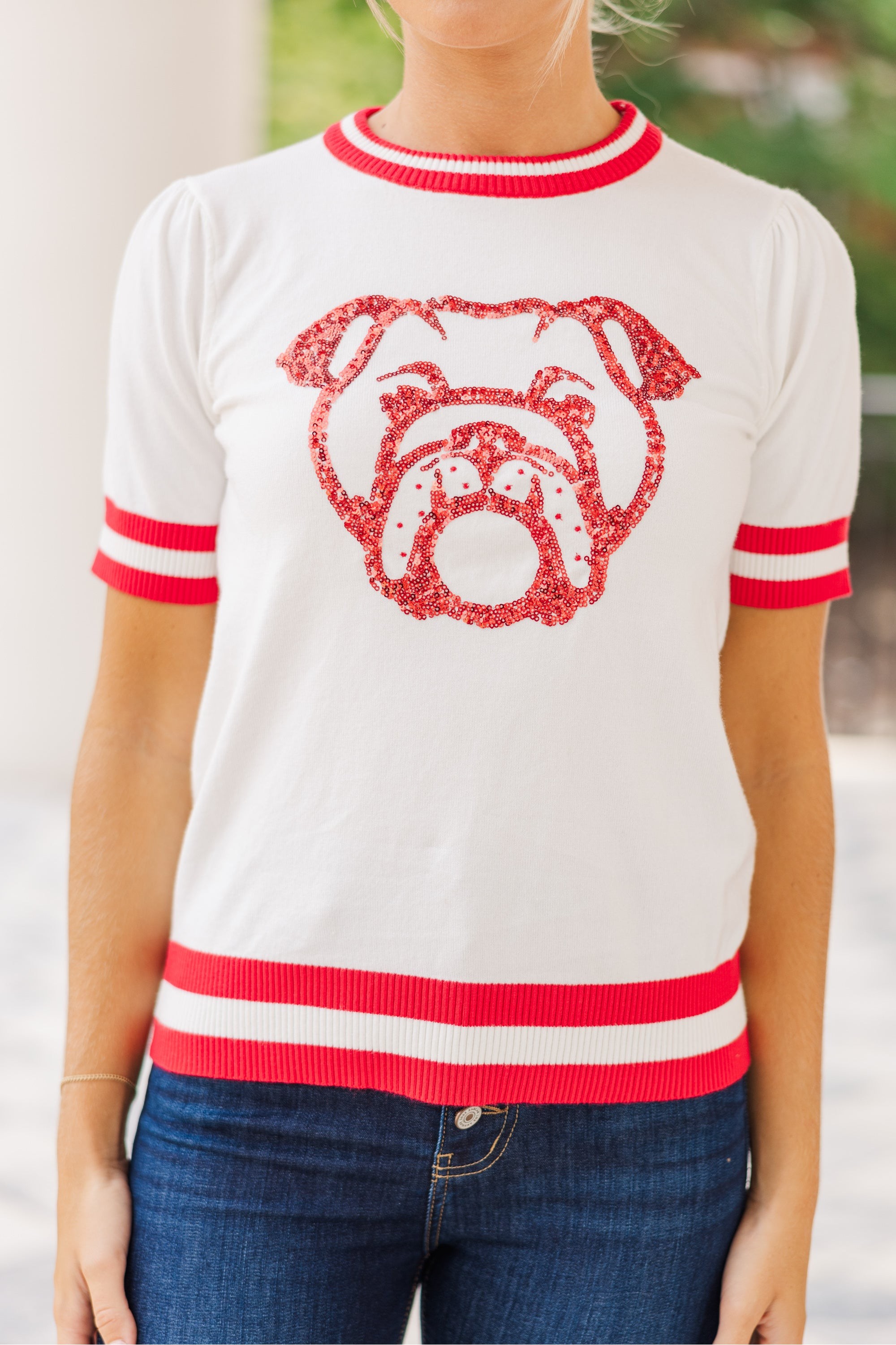 Stay In Character White/Red Bulldog Sweater