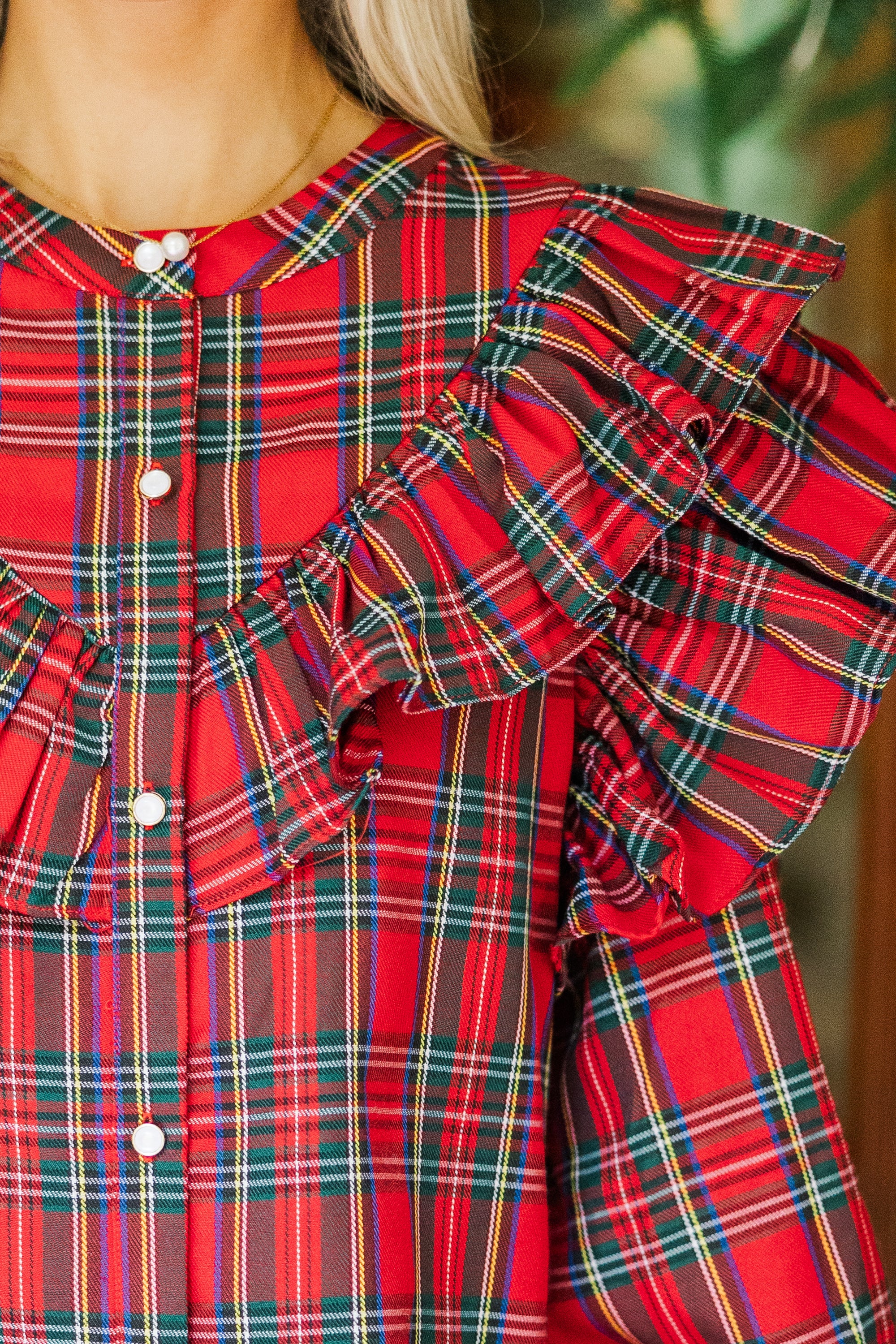 It's All Possible Red Tartan Plaid Button Down Blouse
