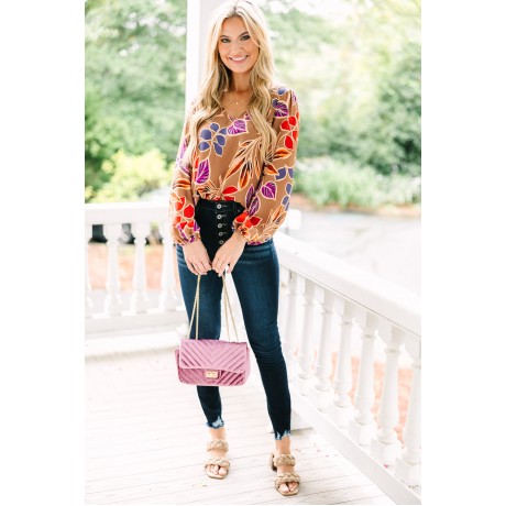 It's All Love Camel Brown Floral Blouse