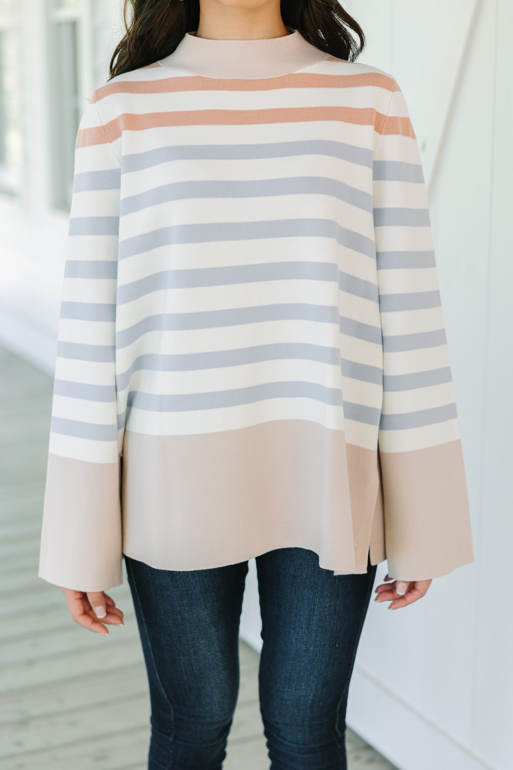 Make Your Day Taupe Brown Striped Sweater