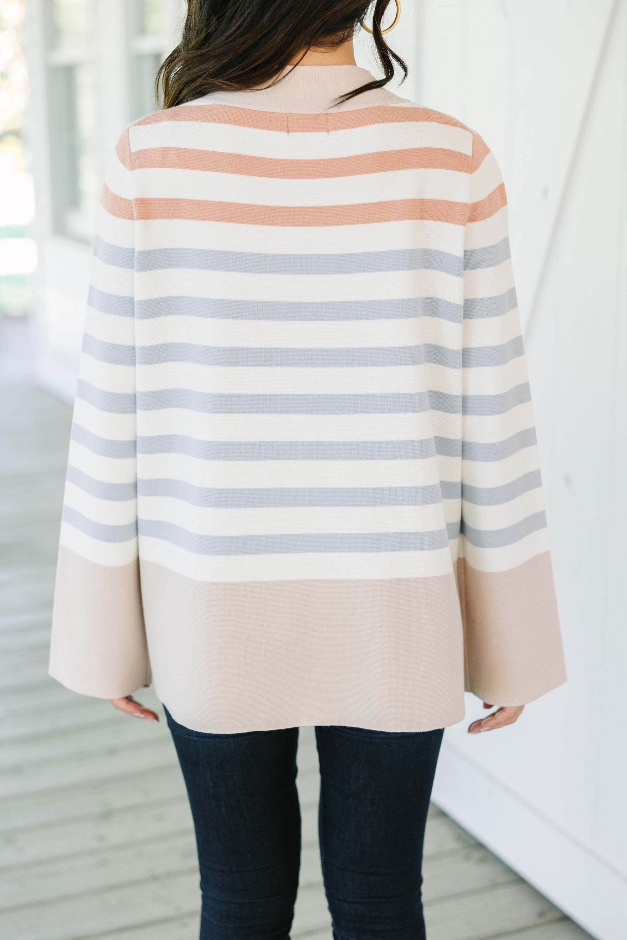 Make Your Day Taupe Brown Striped Sweater