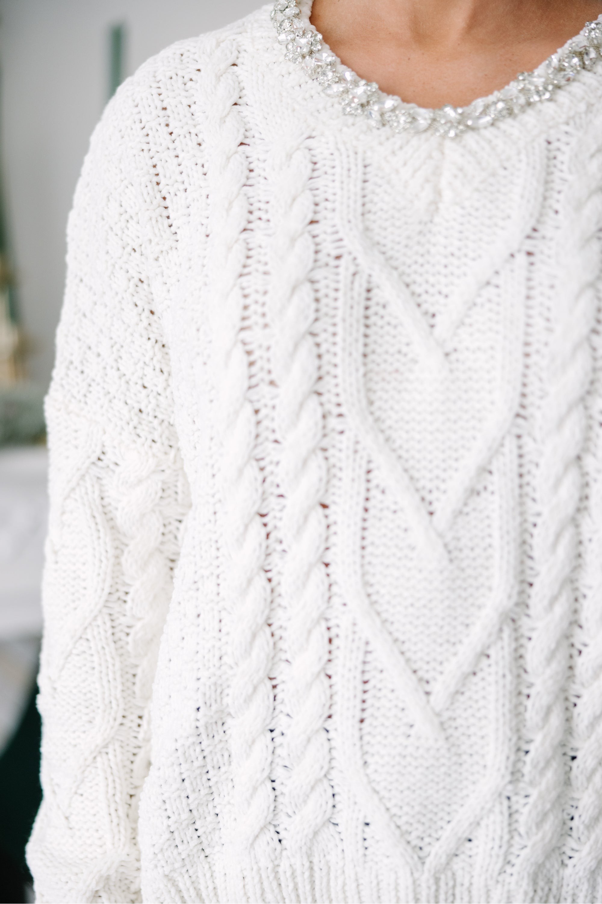 Just A Thought Cream White Embellished Sweater