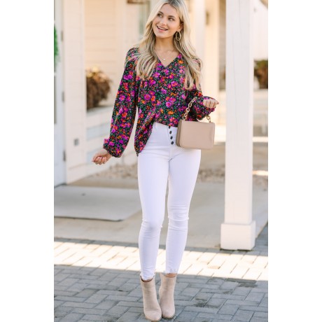 Falling For You Black Floral Blouse