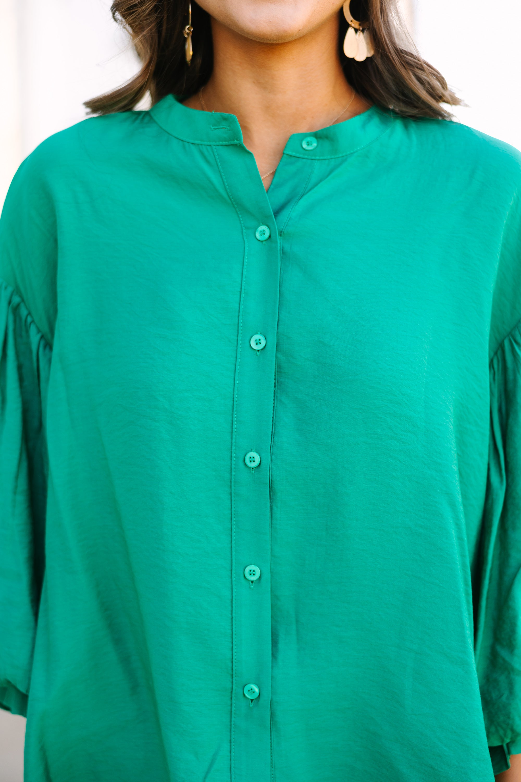 Far From Over Kelly Green Puff Sleeve Blouse