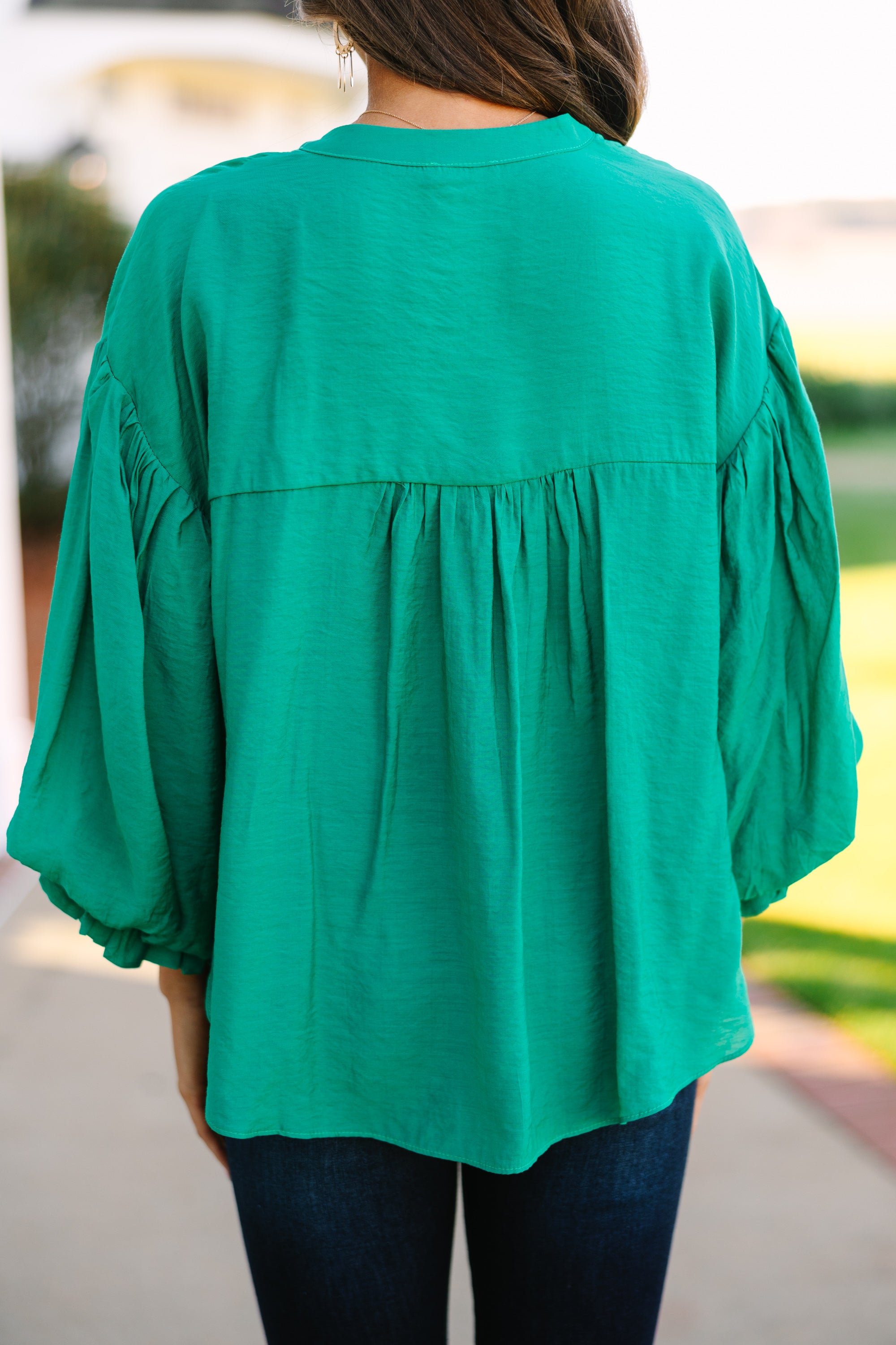 Far From Over Kelly Green Puff Sleeve Blouse