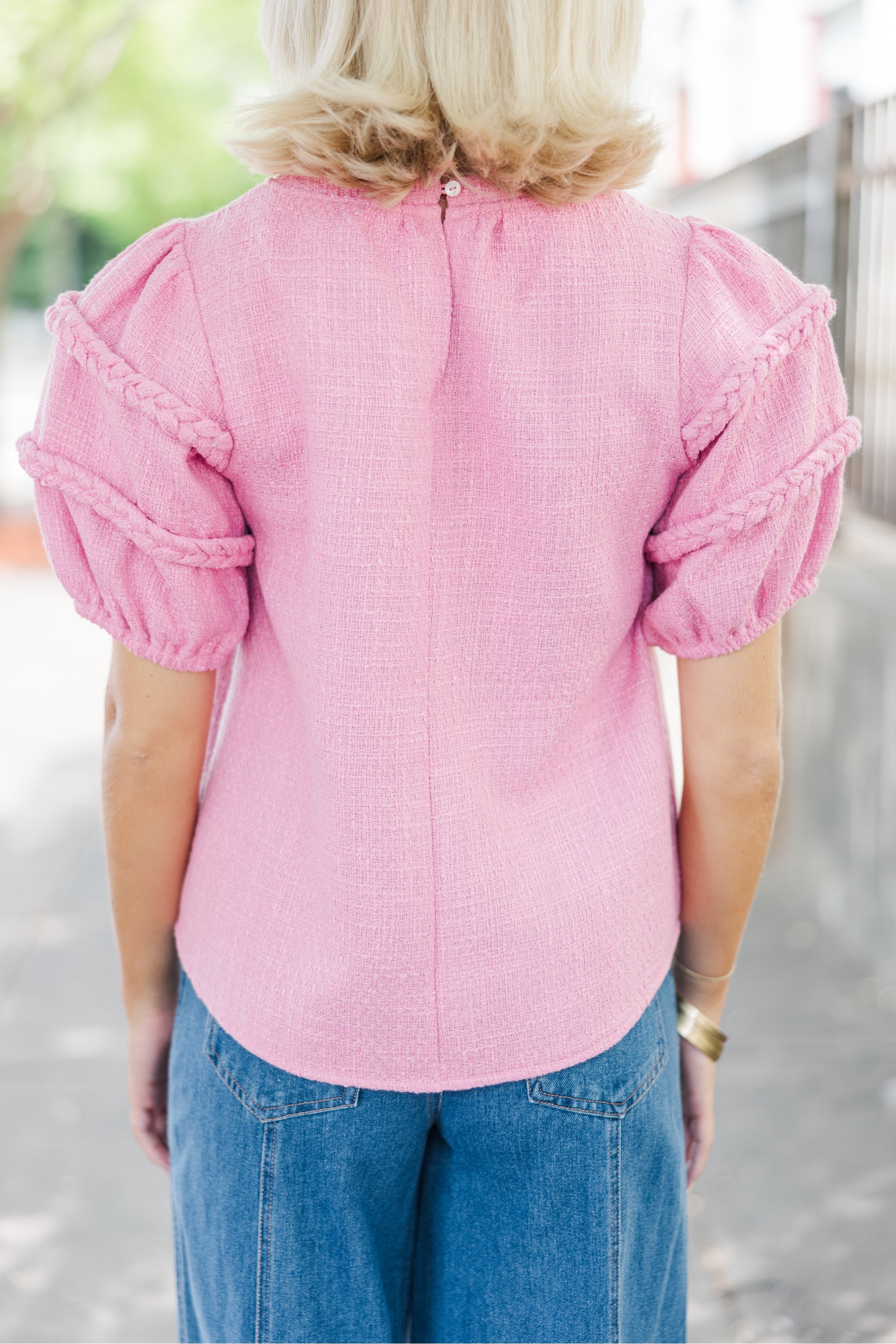 What A Night Pink Tweed Blouse