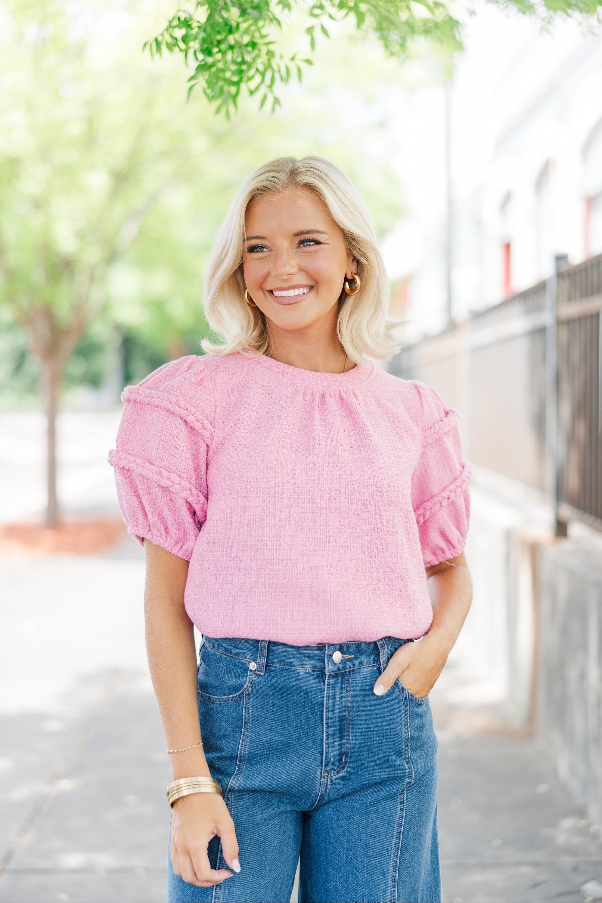 What A Night Pink Tweed Blouse