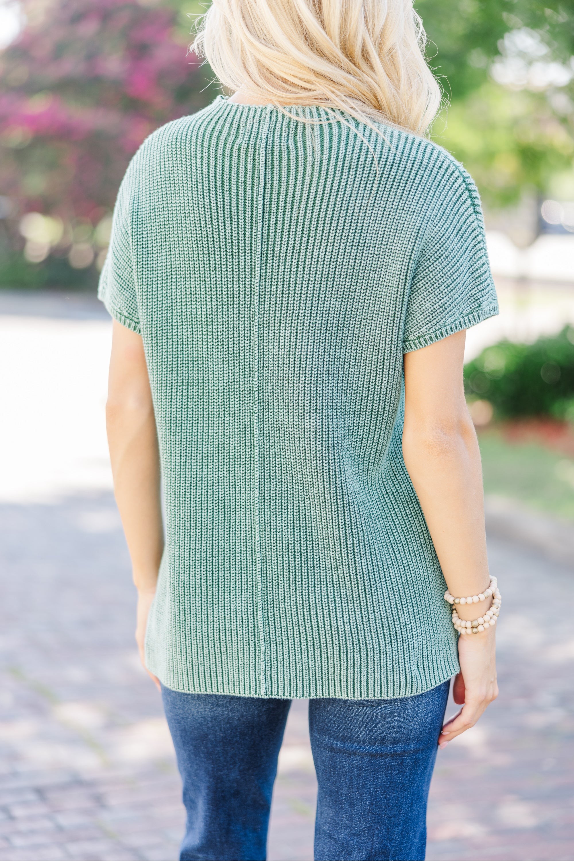 Think It Through Hunter Green Short Sleeve Sweater