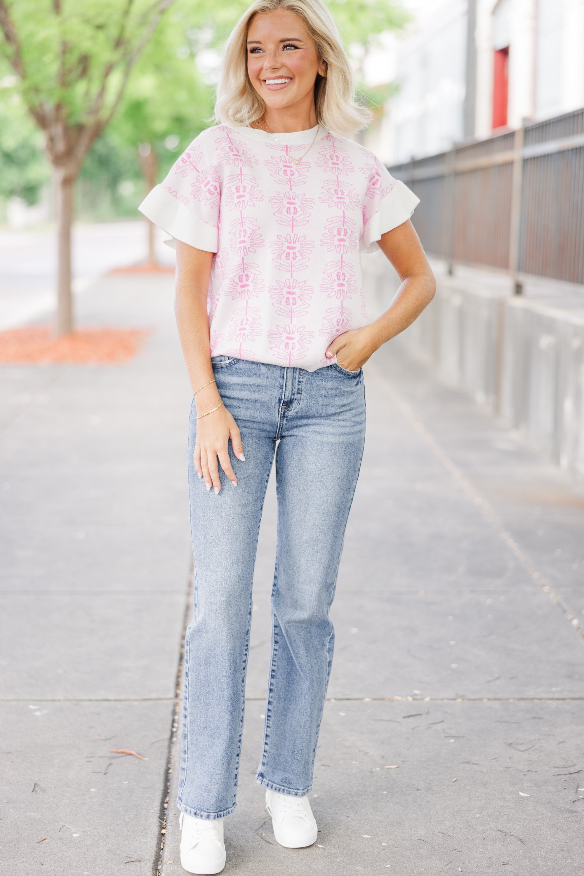 Fall In Love Fuchsia Pink Floral Sweater