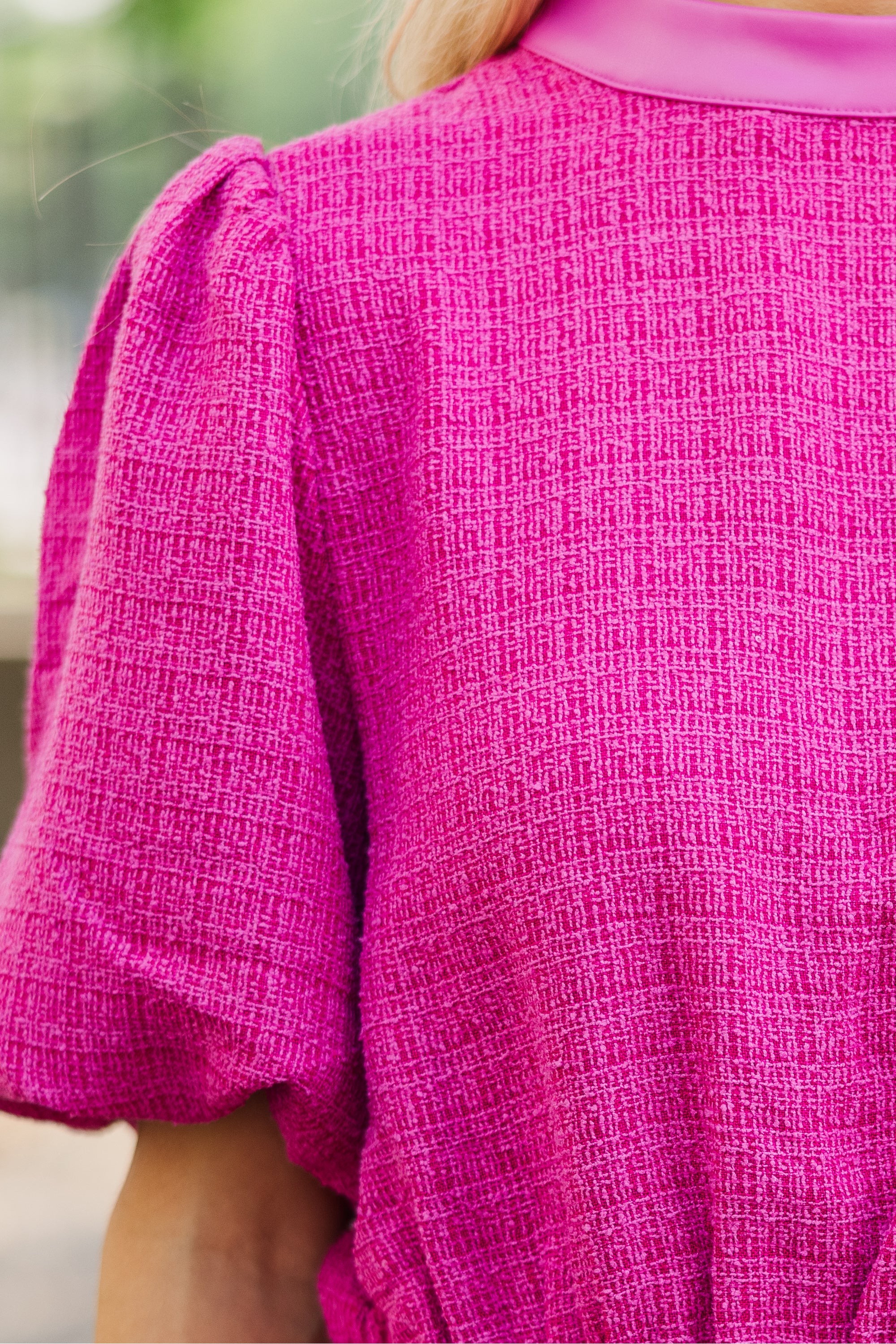 Keep You Around Pink Tweed Blouse