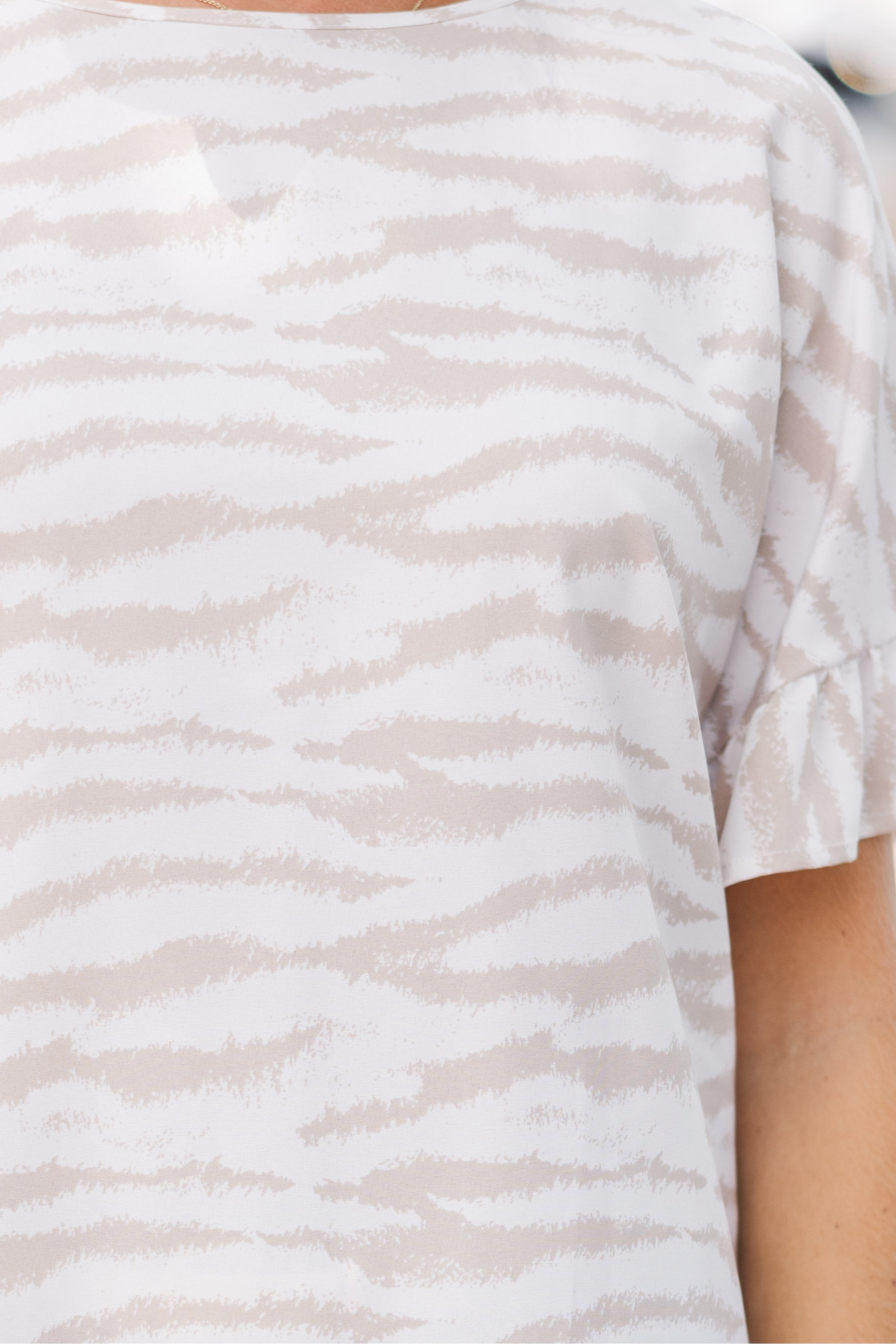 All I Ask Taupe Zebra Print Ruffled Top