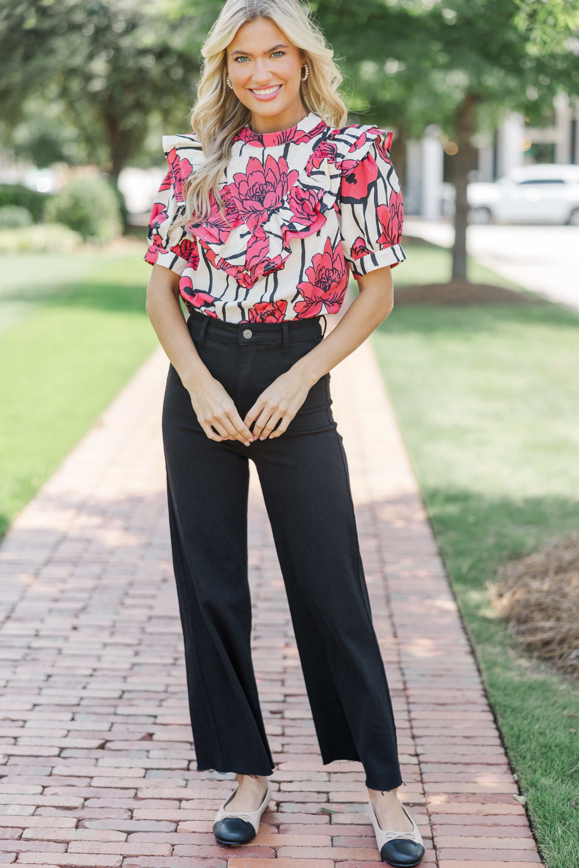 Live For Now Red Floral Blouse