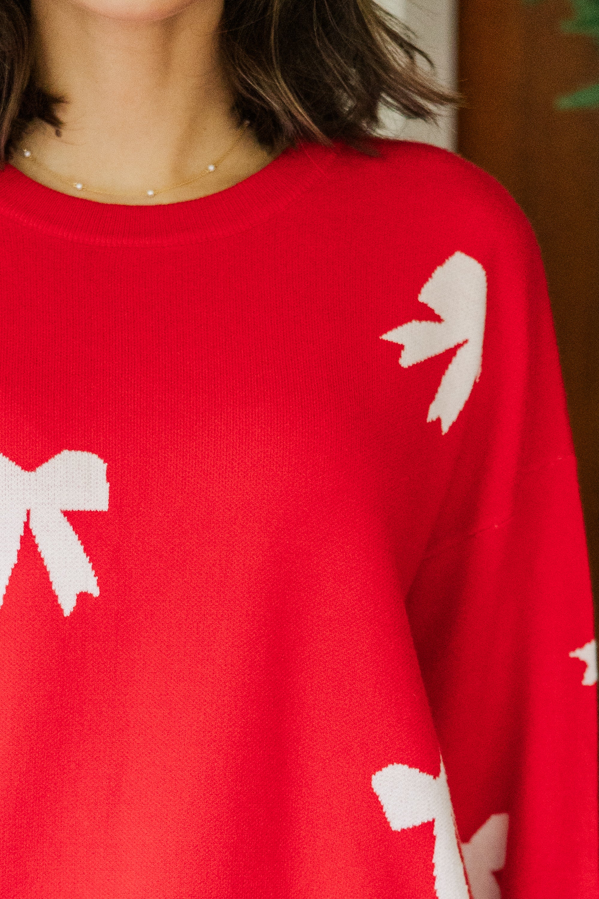 Tied With A Bow Red Ribbon Print Sweater
